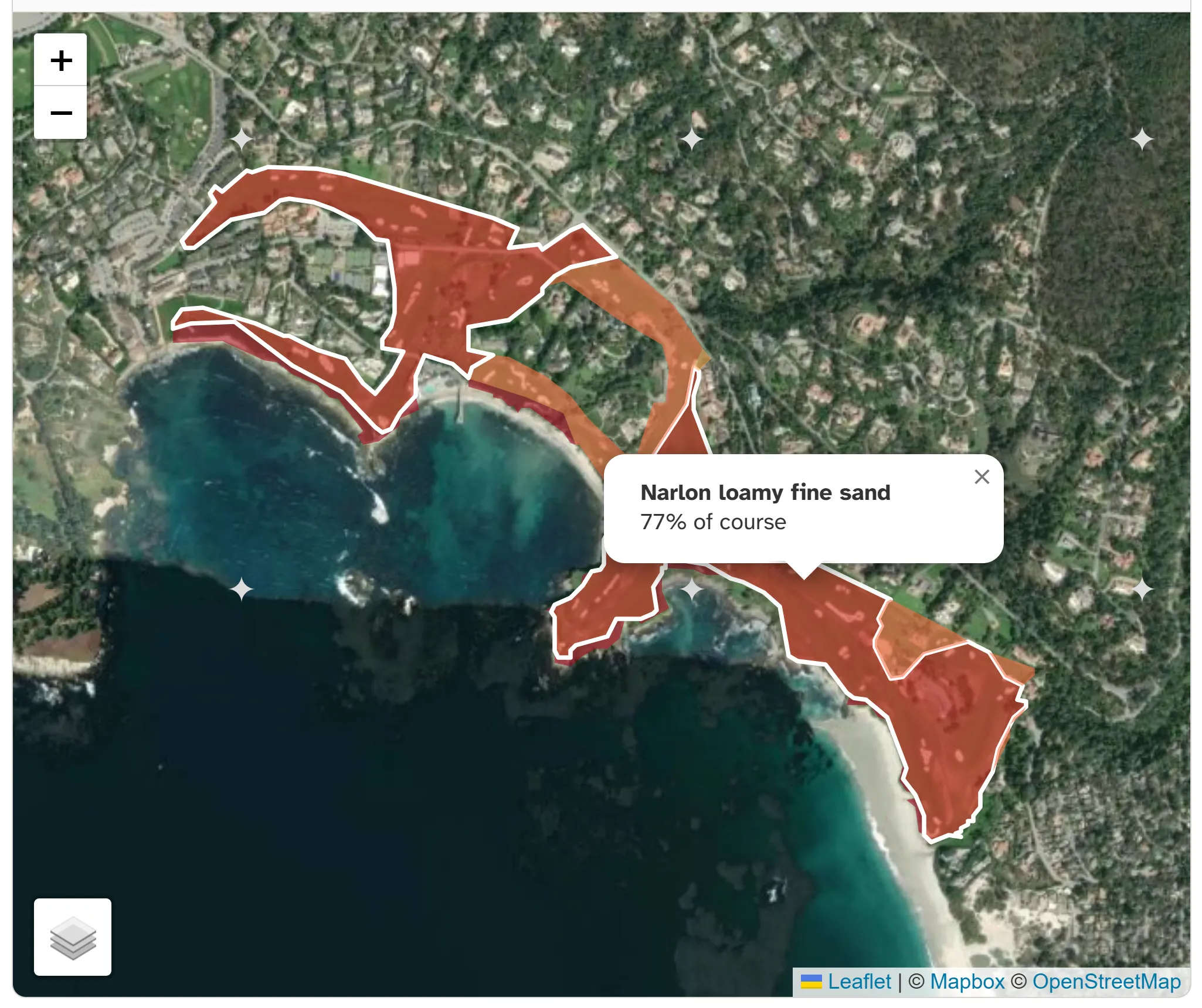 Pebble Beach Golf Links soil map showing soil types across the golf course